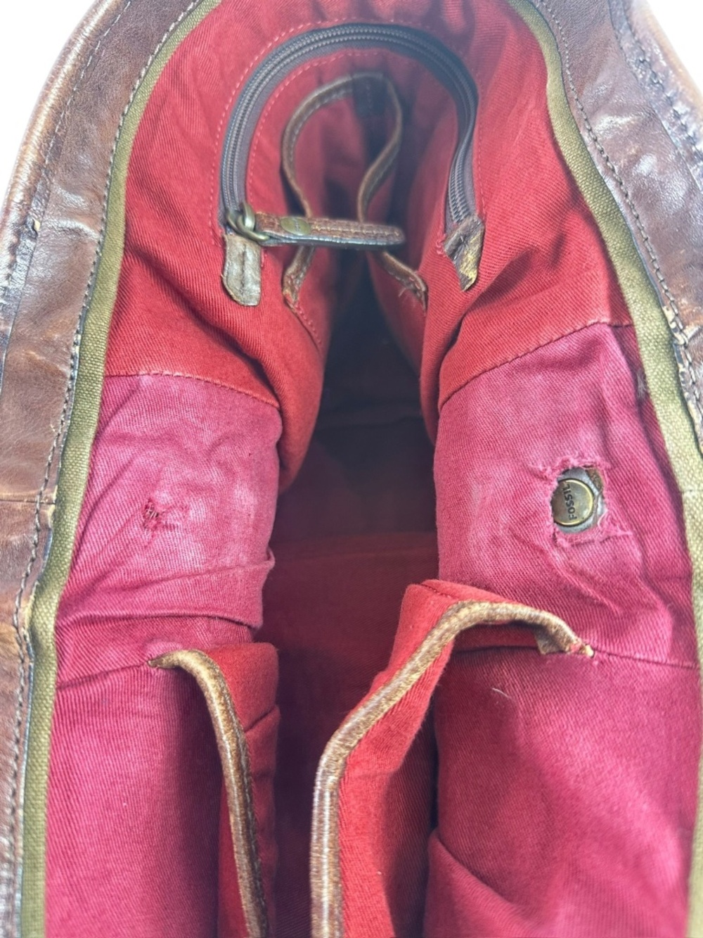 Vintage FOSSIL Brown Leather Messenger Bag Crossbody Rugged - Picture 6 of 16